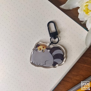 Pizza the Raccoon Keychain // Cute Acrylic Keychain, Cow Keychain, Gift Ideas, Cute Animals