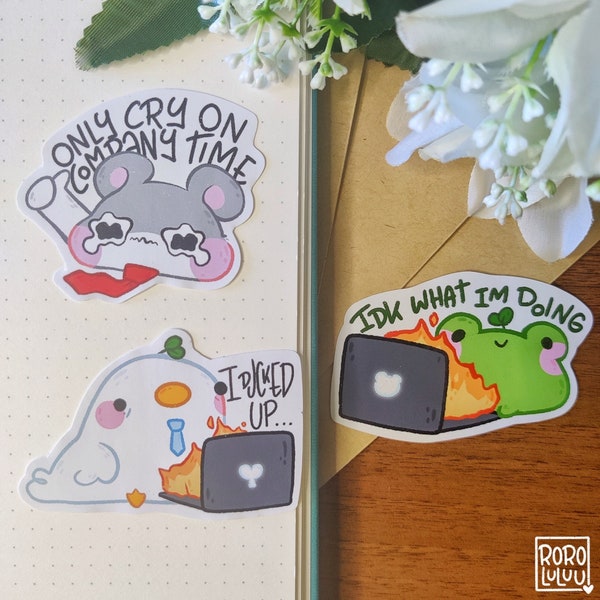 Working Buddies Sticker, Cute Animals Sticker, Meme Sticker, Kawaii Sticker, Cute Gift for Happy Mail, Notebook, Laptop