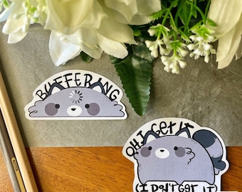 Buffering Pizza the Raccoon Sticker, Cute Chibi Sticker, Meme Sticker, Kawaii Sticker, Cute Gift for Happy Mail, Notebook, Laptop