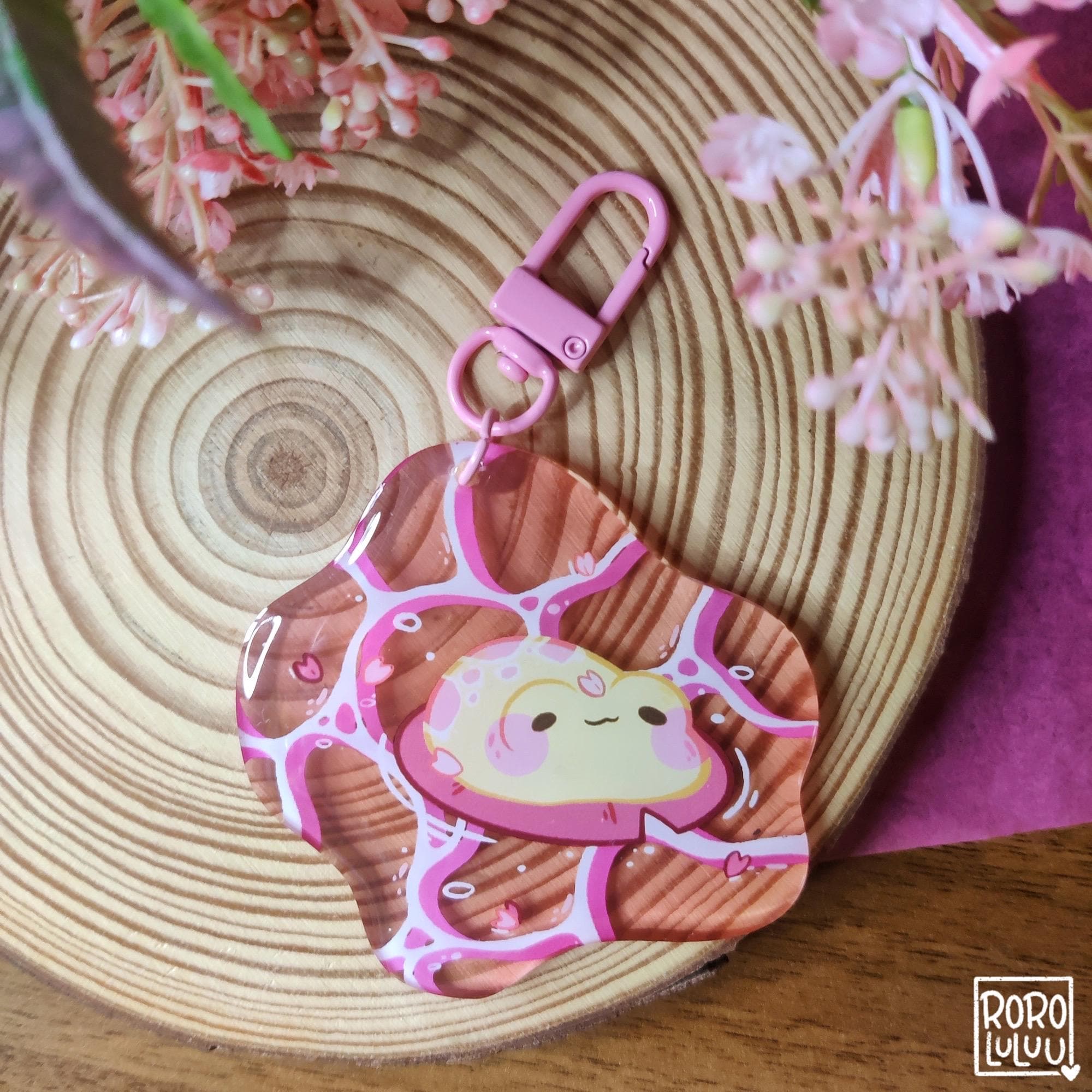 ピンクのカエルの池のキーホルダー // かわいいアクリルキーホルダー