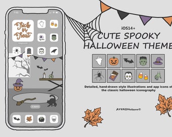 Cute Spooky HalloweenTheme | iPhone iOS14+ App Icons | 28 Icons | October Season | Hand-Drawn Wallpapers/Widgets | PNG