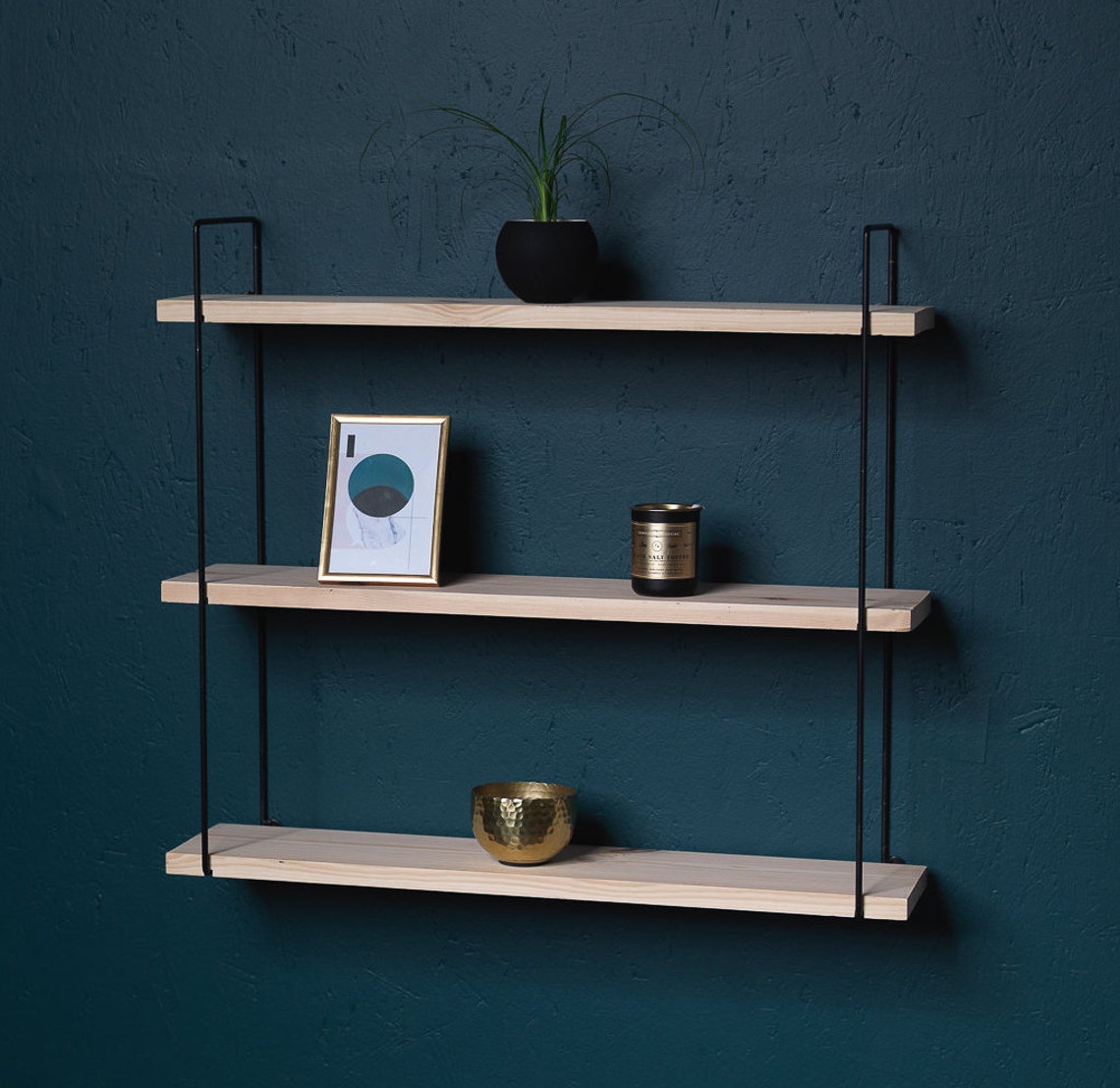 Modern hanging open bookcase handmade wall shelf natural Etsy