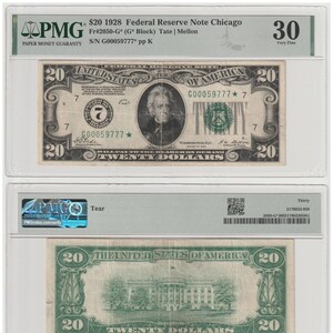 RARE Banknote, Replacement - Star Note, US America 20 Dollars 1928 FR2050-G, PMG-30 #1051#