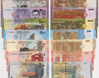 Syria Banknotes Full Set, 50 100 200 500 1000 2000 5000 Pounds, Bashar Al Assad (All UNC) #1364#