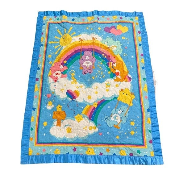Care Bears Rainbow Trail vintage hand sewn baby blanket