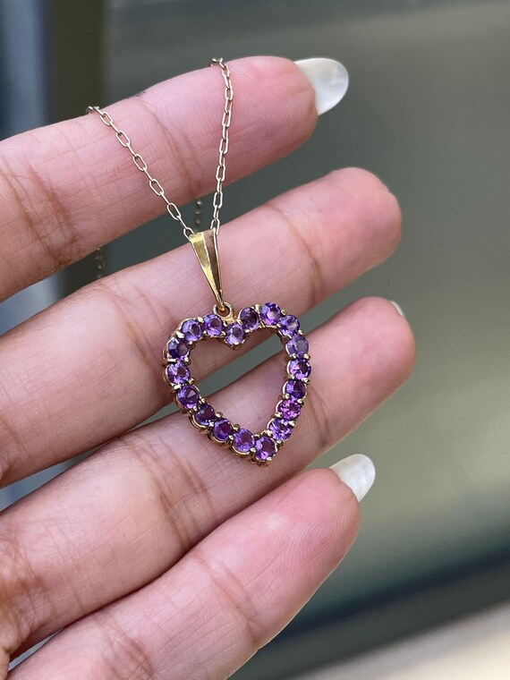 Amethyst Heart Pendant in 9ct Yellow Gold. - image 2