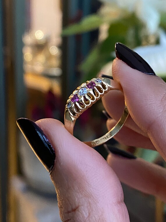 Antique Ruby and Diamond 18ct Yellow Gold Late Vi… - image 9