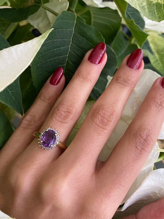 Amethyst and diamond cluster ring - image 1