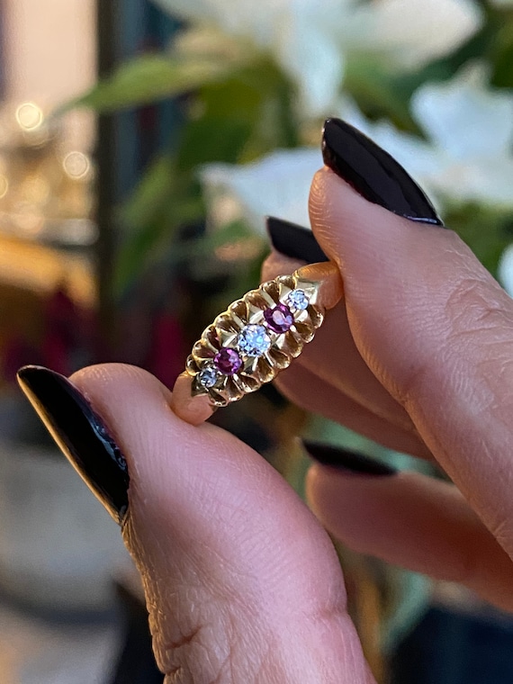Antique Ruby and Diamond 18ct Yellow Gold Late Vi… - image 1