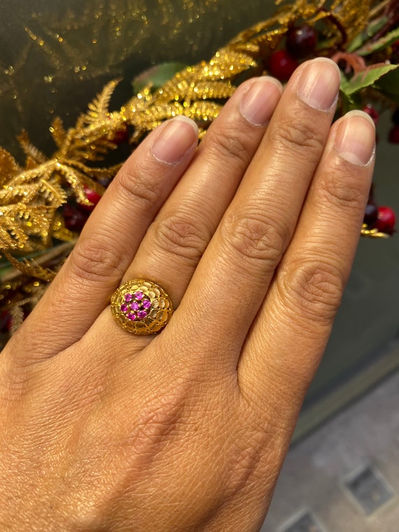 18ct Yellow Gold French Bombé Synthetic Ruby Ring
