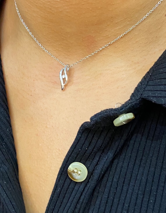 Diamond and 18ct White Gold Open Work Pendant - Exquisite Gold Jewellery, Wave Pendant, Dainty Jewellery, Everyday Jewellery Gift