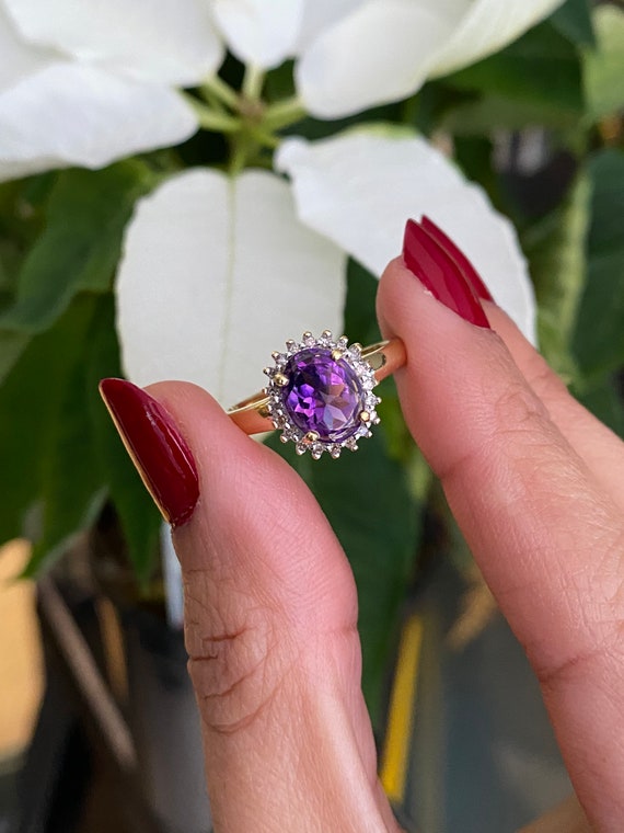 Amethyst and diamond cluster ring - image 2