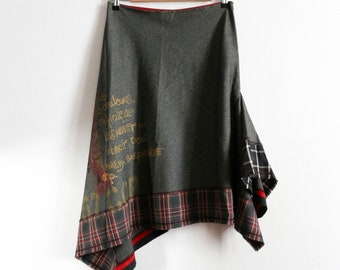 Cop Copine asymmetrical skirt with tartan patchwork