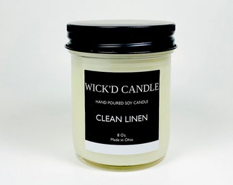 Wick'd Candle - Hand Poured Clean Linen Scented Soy Candle 8 oz