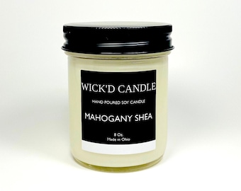 Wick'd Candle - Hand Poured Mahogany Shea Scented Soy Candle 8 oz