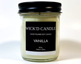 Wick'd Candle - Hand Poured Vanilla Scented Soy Candle 8 oz