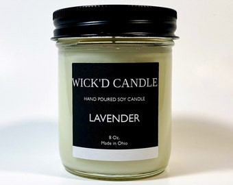 Wick'd Candle - Hand Poured Lavender Scented Soy Candle 8 oz