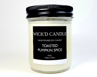 Wick'd Candle - Hand Poured Toasted Pumpkin Spice Scented Soy Candle 8 oz