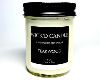 Wick'd Candle - Hand Poured Teakwood Scented Soy Candle 8 oz