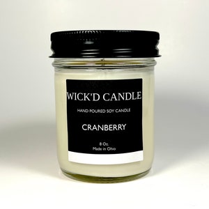 Wick'd Candle - Hand Poured Cranberry Scented Soy Candle 8 oz