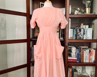 Vintage 80s does 40s Peach Cotton-Blend Dress by JC Penney