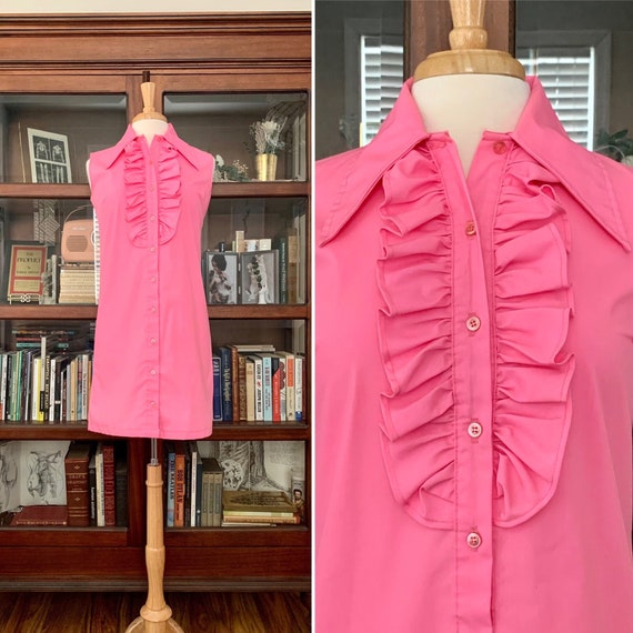 Vintage 1960s-1970s Sleeveless Handmade Hot Pink … - image 1