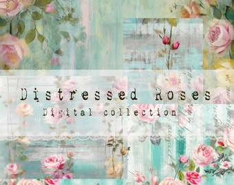 New collection Distressed roses/digital/Scrapbooking/Junk journal /printable ephemera/journal papers/digital papers/vintage wallpaper