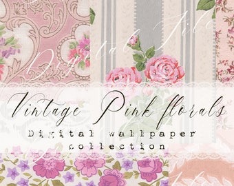 Pink Vintage Floral wall paper/digital/Scrapbooking/Junk journal /printable ephemera/journal papers/digital papers/vintage wallpaper