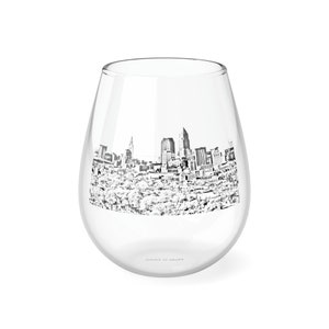 Cleveland, Ohio Skyline Sketch Stemless Wine Glass, 11.75oz