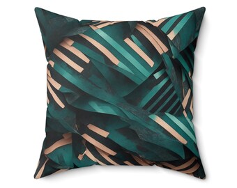 SxSW abstract Square Pillow (4 tailles) - motif abstrait inspiré du sud-ouest en sarcelle et rose saumon par l'artiste Gerard Delaney