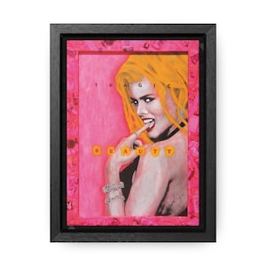 Gallery Canvas Wrap &quot;Tragic Beauty&quot; art print from mixed media collage tribute for Anna Nicole in hot pink by Gerard Delaney