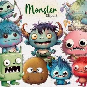 20 Baby Monster Clipart, Aquarell süße Monster Clipart, Monster-Einladungskarte, Halloween Cliparts, Sofort Download, kommerzielle Nutzung
