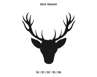 鹿の頭の SVG | 鹿の頭のクリップアート | 鹿の SVG | 鹿の頭のシルエット | ヘラジカの頭の SVG | Cricut、シルエット用のカッティング ファイル | デジタル ダウンロード