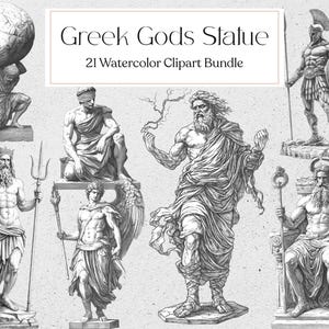 Clipart statua di Dio greco, Clip art di Dio vintage ad acquerello, Mitologia greca, Statua vintage, Download immediato