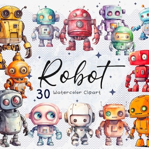 30 schattige robots aquarel clipart, robot png, jongen clipart, sublimatie graphics, instant download, commercieel gebruik