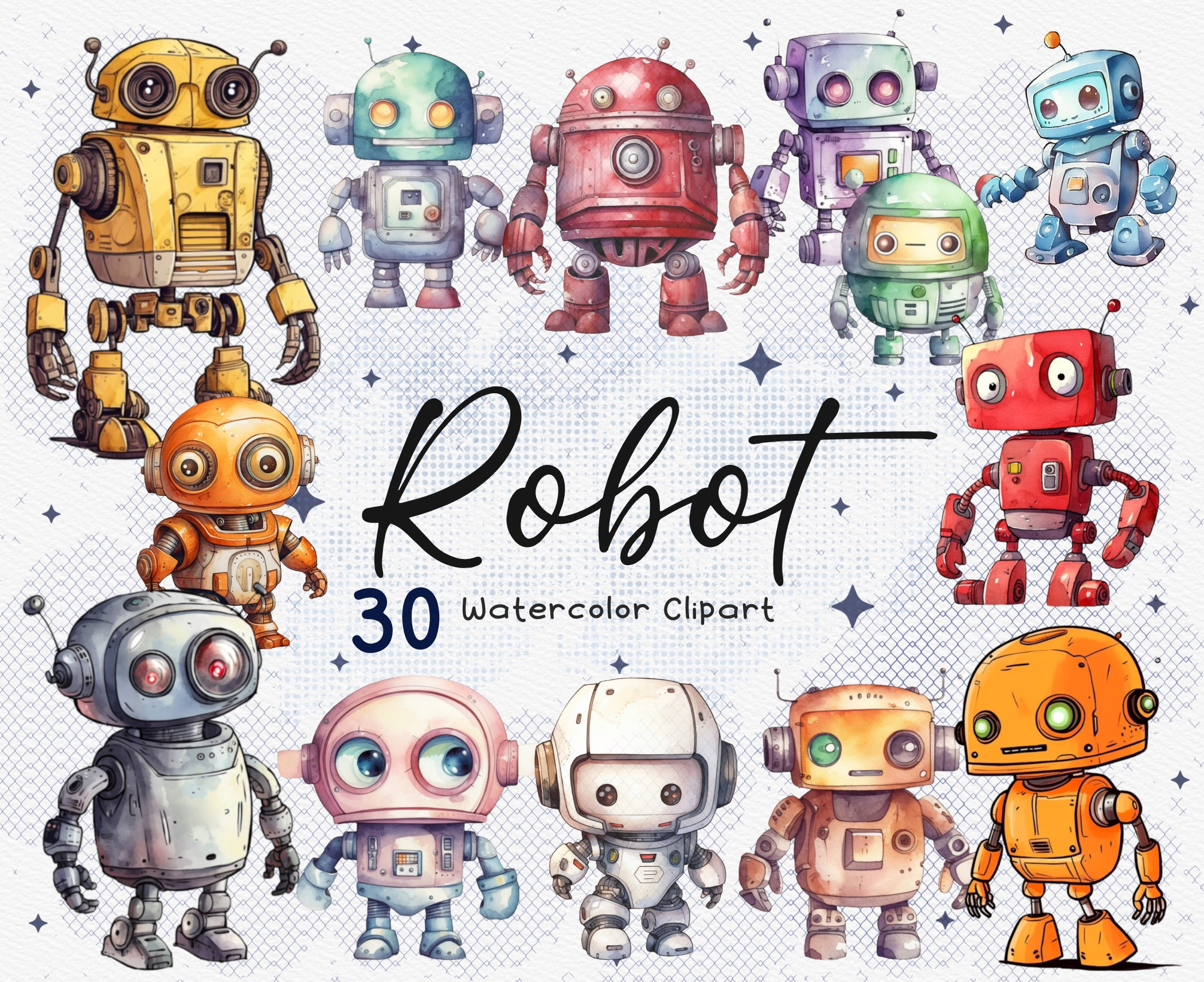 Cute Robots Clipart Digital Download Robots PNG Sublimation -  Israel