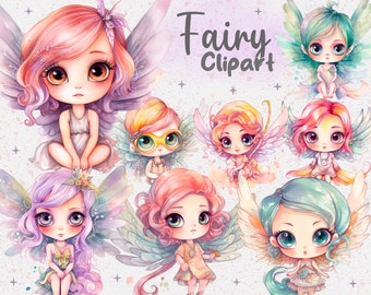 16 Fairy Watercolor Clipart, Fairy Garden Clipart, Fairy Tale, Nursery Clipart, Magical Fantasy, Instant Download, Commercial Use