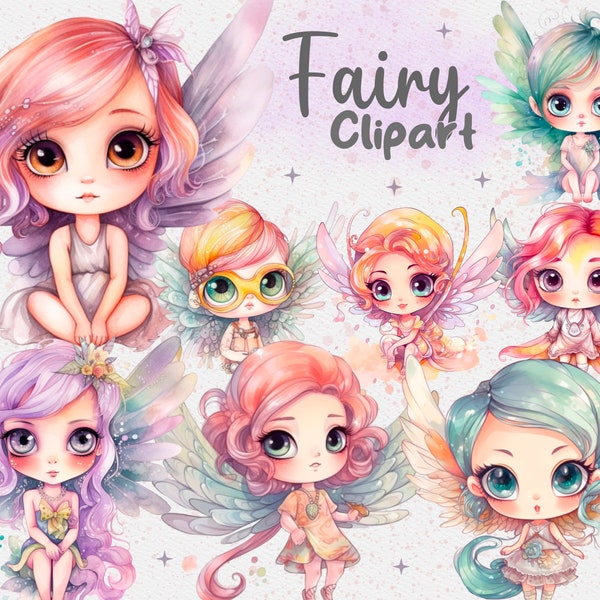 16 Fairy Watercolor Clipart, Fairy Garden Clipart, Fairy Tale, Nursery Clipart, Magical Fantasy, Instant Download, Commercial Use