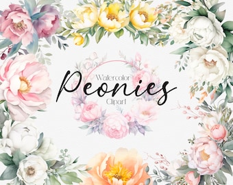 33 Peony  Watercolor Clipart, Peonies Flower Clipart, Floral Watercolor, Wedding Invitations PNG, Instant Download, Commercial Use