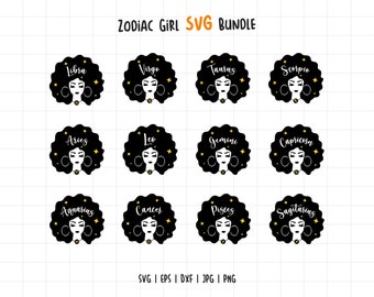 Sternzeichen SVG Bundle, 12 Sternzeichen Mädchen svg, Horoskop svg, Afro Girl svg, Leo SVG, Svg, Skorpion svg,Jungfrau svg,Zwilling svg,Svg Svg,Svg Svg Svg