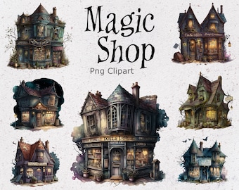 15 Magic Shops Watercolor Clipart, Mystical House Art, Fantasy clipart, Witchcraft PNG, Magic clipart, Instant Download, Commercial Use