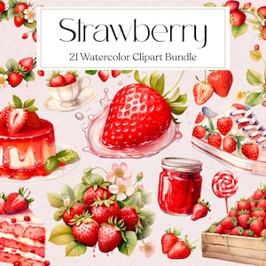Clipart aquarelle fraise, fraise des cliparts, clipart fruits, Junk Journal, Scrapbooking, autocollants numériques, téléchargement immédiat