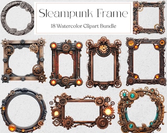 Steampunk Frame Clipart, Vintage Steampunk Graphic, Fantasy Clipart, Junk Journal, Instant Download