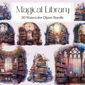 20 Magical Library Watercolor Clipart, Magical Books Clipart, Watercolor Fantasy library, Fantasy Clipart, Instant Download