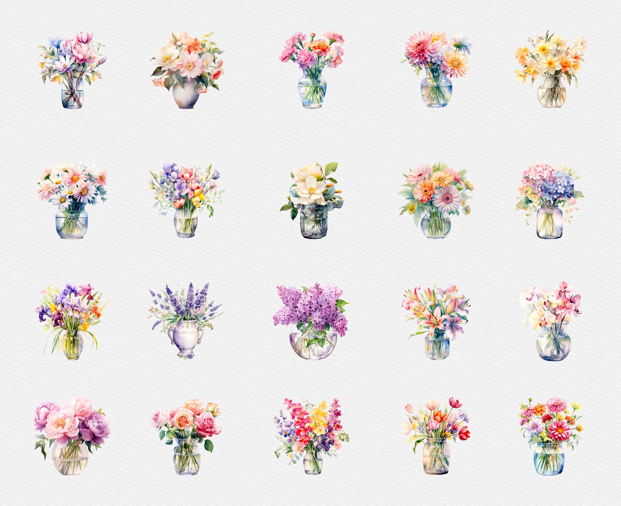 20 Flowers Vase Clipart, Watercolor Vase of Flowers, Floral Clipart ...