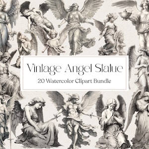 20 Vintage Angel Statue Clipart, Watercolor Vintage Angel, Statue Png, Angel Clipart, Instant Download, Commercial Use