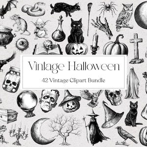42 Vintage Halloween Clipart, Vintage Clipart, Vintage Witch, Black Cat, Scrapbooking, Instant Download, Commercial Use