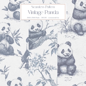 Papier numérique vintage panda, fond transparent panda, clipart pour papiers, tissus, usage Commercial