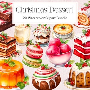 Christmas Dessert Watercolor Clipart, Christmas Food Png, Sweets, Sublimation, Junk Journal, Instant Download