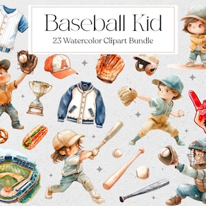 23 Clipart di bambini di baseball carini, Clipart di baseball ad acquerello, Clipart di sport, Clipart di bambini, Uso commerciale, Download immediato